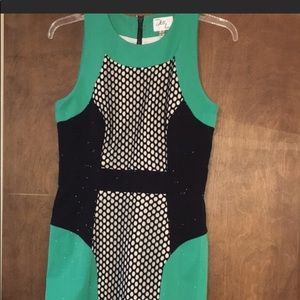 Milly dress, green black and white.